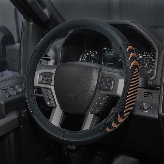 Yangday Leather Steering Wheel Cover for Ford F150 F250 F350, 15.5-16 inches Car Steering Wheel Cover with Anti-Slip Massage Particle (Brown)