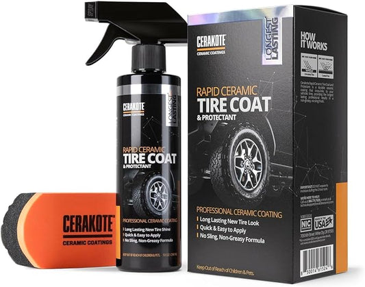 CERAKOTE Exterior Care Bundle - Rapid Ceramic Tire Coat (10 oz. Kit) with Rapid Ceramic Paint Sealant (14 oz. Kit) and Microfiber Application Towels - Coat and Protect Your Vehicle