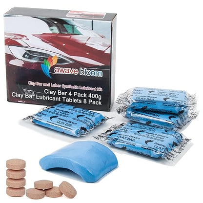 awave bloom Car Clay Bars Auto Detailing 400g and Clay bar Lubricant Tablets 8 Pack(1pcs=16 oz) Clay bar kit for Car Detailing Damage Free Cleaning