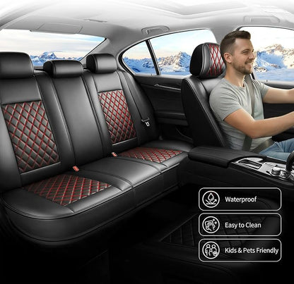 Car Seat Covers Compatible with Hyundai Elantra 2017-2025 2026 - Full Set 5 Seats Luxury Leather All-Weather Seat Cushions & Protectors, Waterproof & Breathable, Airbag Compatible (Redline)