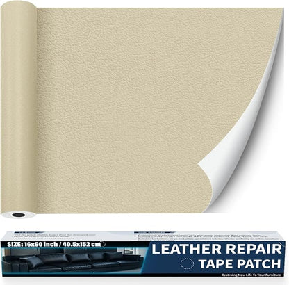 Zenyao Leather Repair Patch Tape - Self Adhesive Leather Repair Kit for Car Seat Furniture, Heavy Duty Vinyl Repair Patch for Couch Sofa, Waterproof Fix for Tears, 16x30 Inch Roll, Off White