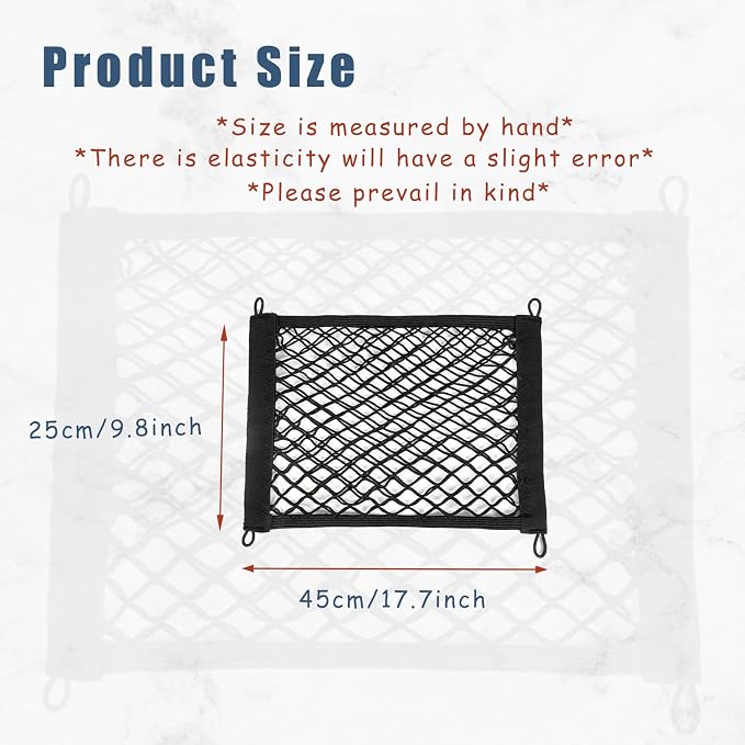 2 Pcs Small Cargo Net, Mesh Pocket Elastic Cargo Net Stretchable Car Net Pocket Storage with 8 Mounting Screws and Hooks for SUV/Car/Truck/RV/Boat（17.7 ×9.8in）
