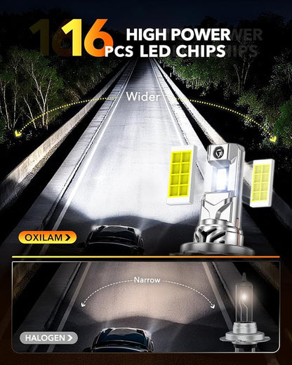 OXILAM H7 LED Bulb For Fog, 40000LM 80W 6500K White Light, Wireless Non-polarity, 1:1 Size Easy Installation No Adapter Required, 2 Pac