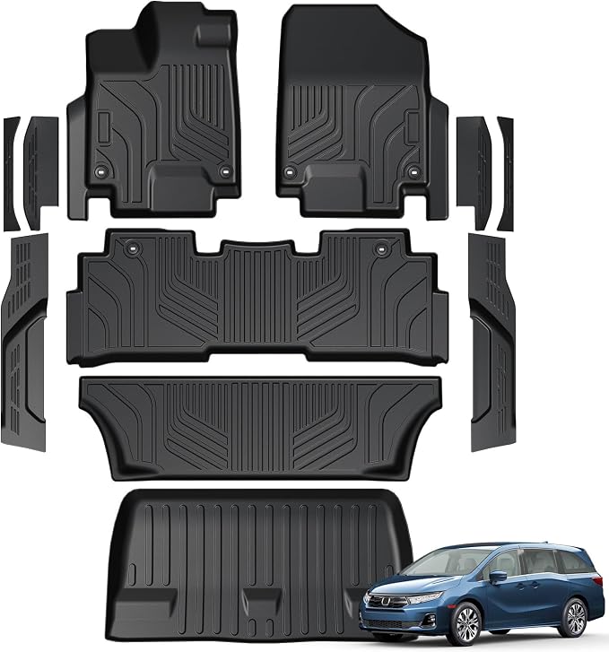 Floor Mats for Honda Odyssey 2018-2026, All Weather Floor Mats Trunk Cargo Liner and Door Sill Guards Accessories, Full Coverage Set