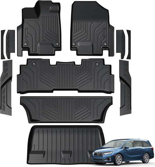Floor Mats for Honda Odyssey 2018-2026, All Weather Floor Mats Trunk Cargo Liner and Door Sill Guards Accessories, Full Coverage Set