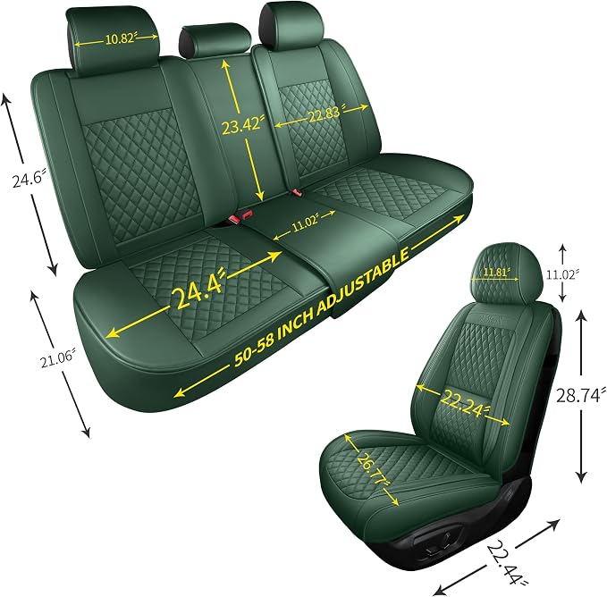 Front Car Seat Covers Set of 2,3D Contoured with Lumbar Support Waterproof Nappa Leather Automotive Seat Covers for SUV Truck Sedan,Universal Anti-Slip Seat Cover with Backrest Style2 Dark Green
