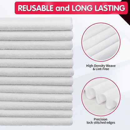 FIXSMITH White Microfiber Cleaning Cloth -Pack of 12, Highly Absorbent Cleaning Rags, 16"X12" All Purpose Cleaning Towels for Housekeeping, Kitchen, Car, Lint Free and Reusable Microfiber Towels