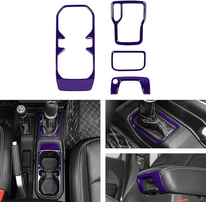 Voodonal for JL 4WD Shift Knob Gear Shift Bezel Front Cup Holder Center Armrest Switch Lock Hole Cover Trim Kits Fit for 2018-2024+Jeep Wrangler JL JLU Gladiator JT Interior Accessories 4pcs Purple
