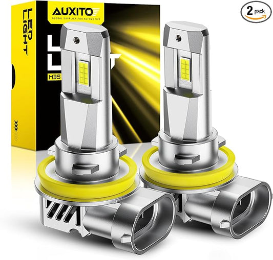 AUXITO H11 LED Bulbs, 60000LM 900% Super Bright, 60000+ Hours Life Service, 6500K Cool White, 1:1 Mini Size Wireless H8 H9 Fog Light Halogen Replacement, Plug & Play, Pack of 2
