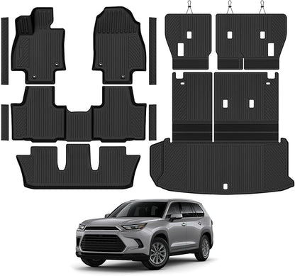 Custom Fit Floor Mats for 2024-2026 Toyota Grand Highlander 8 Seat/Bench Seat, All Weather TPE Floor Liner & Trunk Mat & 2nd/3rd Row Backrest Mat & Door Sill Guard, Full Set Interior Accessories