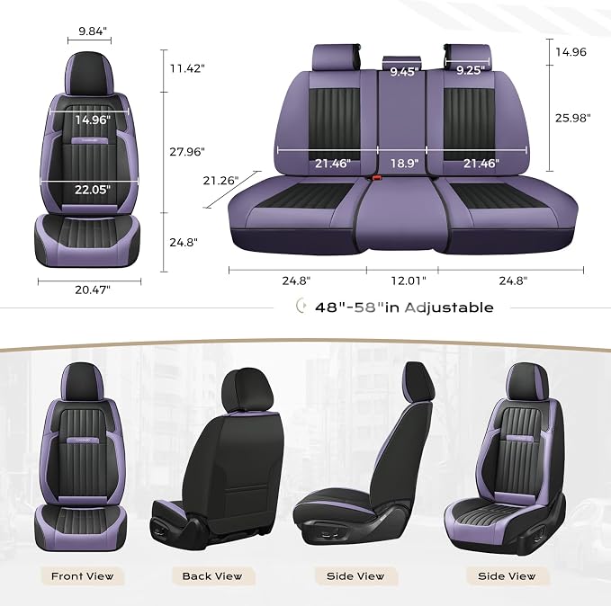 Coverado Car Seat Covers Front Seats, Seat Covers for Cars, Car Seat Protector, 2-Pack Car Seat Cushion Nappa Leather, Waterproof Seat Covers Carseat Cover Universal Fit for Most Cars(Purple&Black)