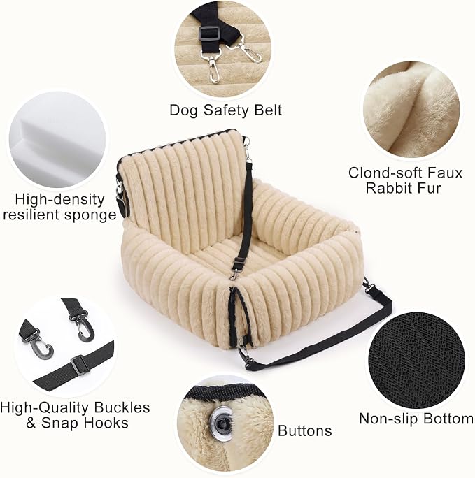 MIXJOY Dog Car Seat for Small/Medium Dogs up to 25 lbs, Multi-Functional Dog Carrier for Car with Detachable Washable Cover, Pet Travel Bed with Clip-On Safety Leash, Brown