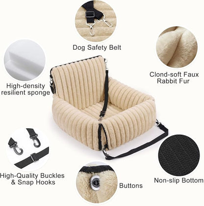 MIXJOY Dog Car Seat for Small/Medium Dogs up to 25 lbs, Multi-Functional Dog Carrier for Car with Detachable Washable Cover, Pet Travel Bed with Clip-On Safety Leash, Brown