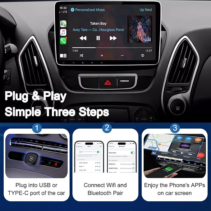 Wireless CarPlay Adapter for Apple Car Play, Small Mini Edition, Converts Factory Wired to Wireless CarPlay, Plug & Play Adapter for Apple iPhone iOS 10+ & Cars from 2015+(2026 Upgrade Black)