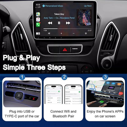 Wireless CarPlay Adapter for Apple Car Play, Small Mini Edition, Converts Factory Wired to Wireless CarPlay, Plug & Play Adapter for Apple iPhone iOS 10+ & Cars from 2015+(2026 Upgrade Black)
