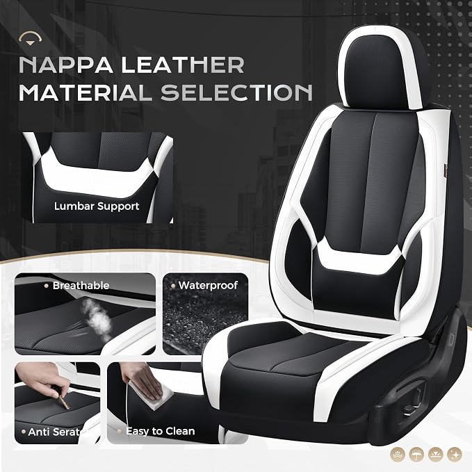 Coverado Seat Covers, Car Seat Covers Front Seats, Leather Seat Covers for Cars, Car Seat Protector Waterproof, Black Car Seat Cushion, Front Carseat Cover Universal Fit for Most Cars White
