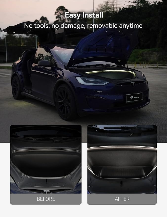 TPARTS Frunk LED Strip for Tesla Model X 2021-2026, Ambient Lights Flexible Silicone Car Lighting Bar Waterproof Model X Front Trunk Interior Accessories(Cool White Light)