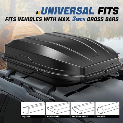 Auto Dynasty Roof Top Mount Car Storage Travel Luggage Box Cargo Carrier, 56.3 (L) x 36.8 (W) x 16.25 (H) Inches, Capacity 110 Pounds, 13 Cubic Feet (Tool-Free Install), Textured Black Finish