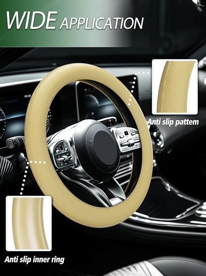 LRITER Car Steering Wheel Cover, Non-Slip Silicone Material, Multiple Color Choices, Universal Auto Parts Steering Wheel Cover, Suitable for Most Cars (Champagne)