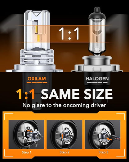OXILAM H4/9003/HB2 Bulb for Motorcycle Hi/Low Beam, 800% Brighter, 9003 Bulb 6000K Cool White, 1:1 Halogen Size, Plug and Play, Pack of 1