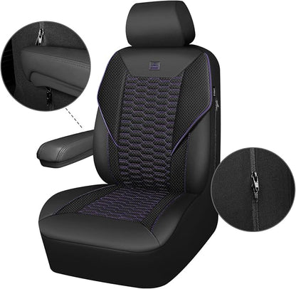 CAR PASS 3D Foam Mesh Leather Car Seat Covers Front Seats,Breathable Mesh Front Seat Covers for Women,Universal Fit for Cars SUV Truck Sedan Van Automotive,Armrest Airbag Compatible,Black and Purple