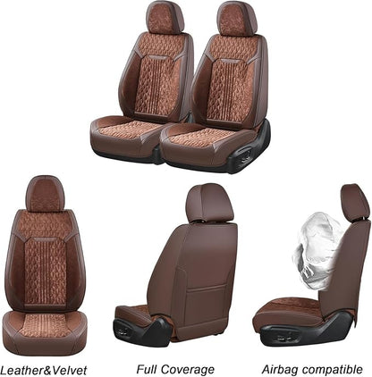 Coverado Front Car Seat Covers, Waterproof Seat Covers for Cars with Velvet, Car Seat Protector Universal Fit for Most Sedans SUV Pick-up Truck(Coffee)