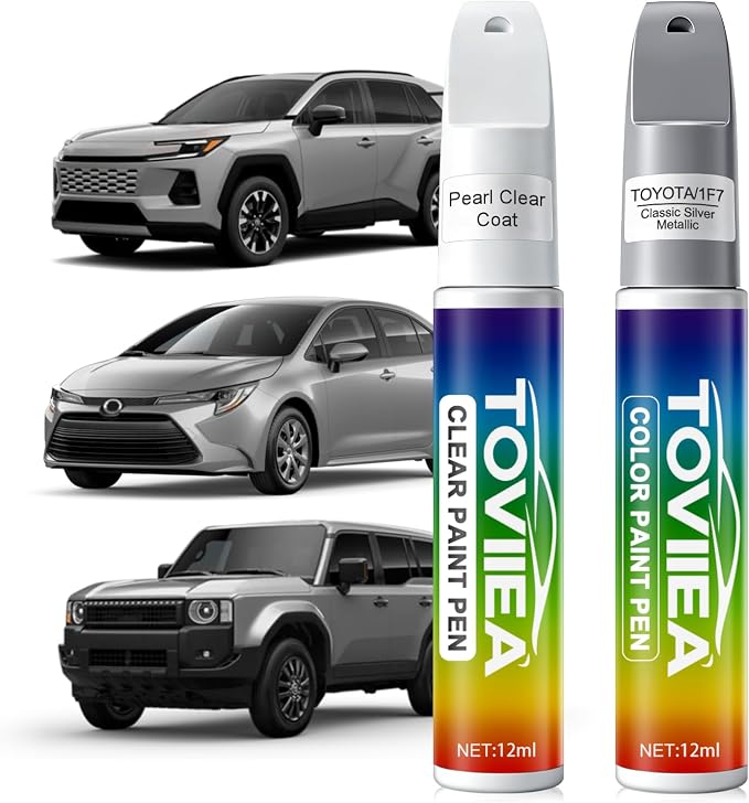 Classic Silver Metallic(1F7) Touch Up Paint Compatible with TOYOTA,2-In-1 Car Scratch Remover Pen,Car Paint Scratch Repair Kit for Scratches,Chips & Nicks,2-PCS SET