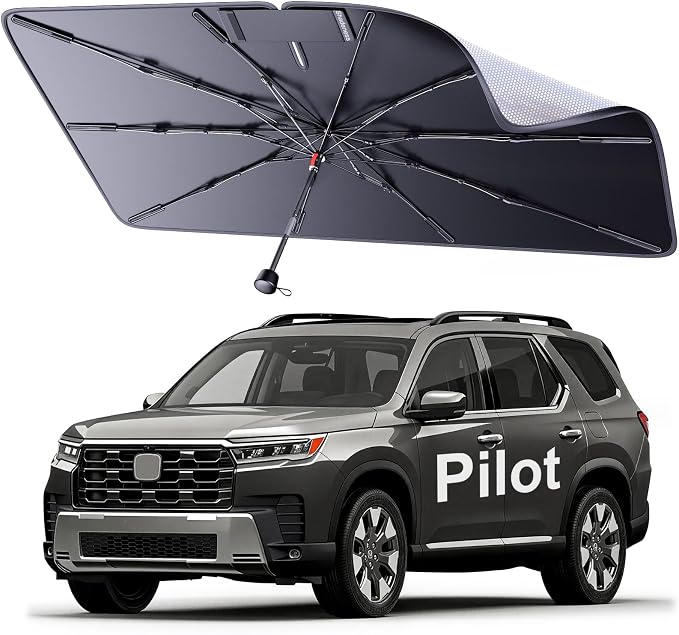 2026 Upgraded Windshield Sun Shade Umbrella for Honda Pilot [Precision Custom Fit, Superior UV & Heat Block] Cooling Tech Fabric, Durable Foldable with Storage Bag, Fits 2003-2026