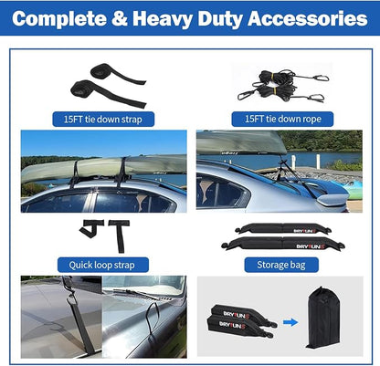 Surfboard Rack for Car, Paddle Board Car Rack, Surf Racks for Cars, Universal Soft Roof Racks for Kayak SUP Canoe, Complete Set