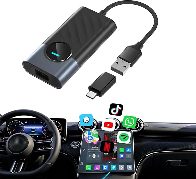 Wireless CarPlay Adapter for iPhone/android,Android Auto Wireless Adapter is Fast Auto Connect, Plug&Play, Stable Connection, car play wireless adapter Support Map, Music,Video,Call etc(Black)