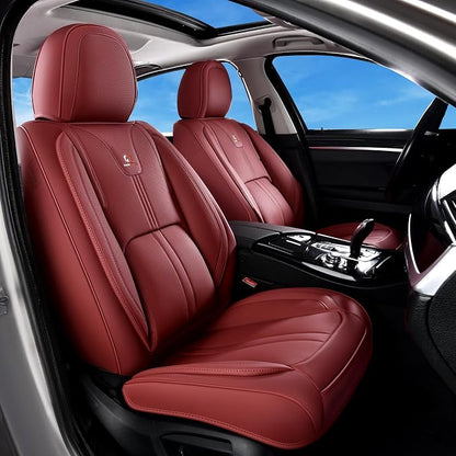 Huidasource Red Seat Covers Luxury Nappa Leather, Car Seat Covers with Velcro Adjustable, Airbag, Lumbar Support, Cooling ＆ Heating, Automotive Seat Covers Universal Fit for Most Cars SUV Trucks, Red
