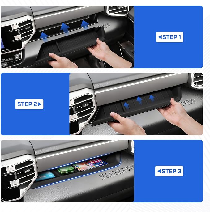 Autorder Center Console Organizer Tray for 2022-2025 2026 Toyota Tundra SR SR5 Accessories - Passenger Storage Organizer Mat,Glove Box Storage Organizer Tray - Silicone Black
