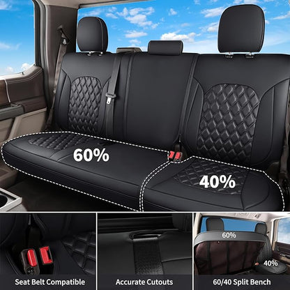 Huidasource Tacoma Seat Covers Full Set, Full Coverage Leather Truck Seat Cushion Cover Custom Fit for 2005-2015 Double & Crew Cab 2nd Gen Toyota Tacoma Base Prerunner SR5 Limited(Full Set/Black)