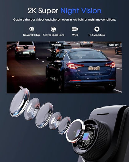 Dash Cam 2K, WiFi Dashcams with APP, External GPS, 1.5'' IPS Screen, Front Dash Camera for Cars, Mini Car Camera, WDR Night Vision, 24H Parking Monitor, Loop Recording, G-Sensor