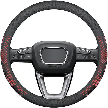 Yangday Leather Steering Wheel Cover for Jeep Wrangler Grand Cherokee Compass, 14.5-15 inches Car Steering Wheel Cover with Non-Slip Breathable (Red)