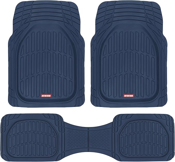 Motor Trend FlexTough Floor Mats for Cars, Blue Deep Dish All-Weather Car Mats, Waterproof Trim-to Fit Automotive Floor Mats for Cars Trucks SUV, Universal Floor Liner Car Accessories