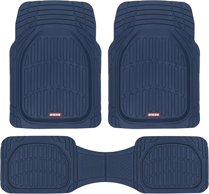 Motor Trend FlexTough Floor Mats for Cars, Blue Deep Dish All-Weather Car Mats, Waterproof Trim-to Fit Automotive Floor Mats for Cars Trucks SUV, Universal Floor Liner Car Accessories