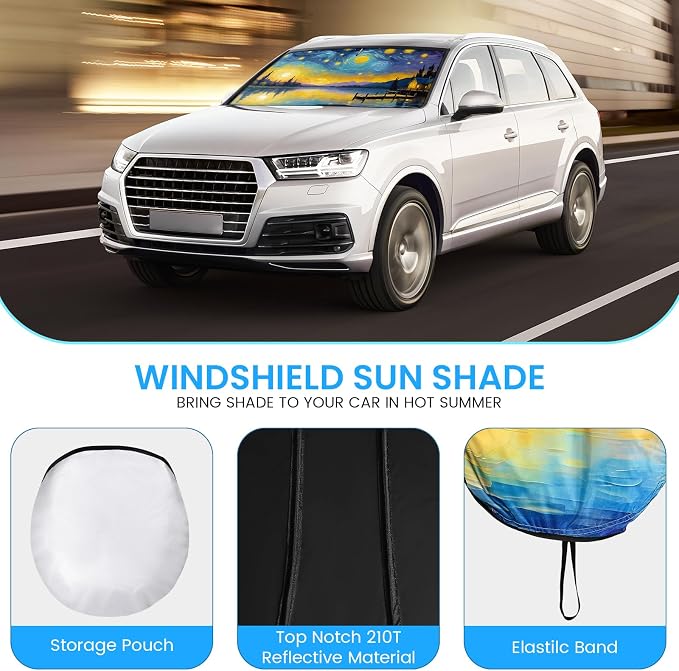 Car Windshield Sun Shade - Reflector Sunshade Offers Ultimate Protection for Car Interior, Cool Reflective Sun Blocker Fits Small Sedans, Mini SUVs