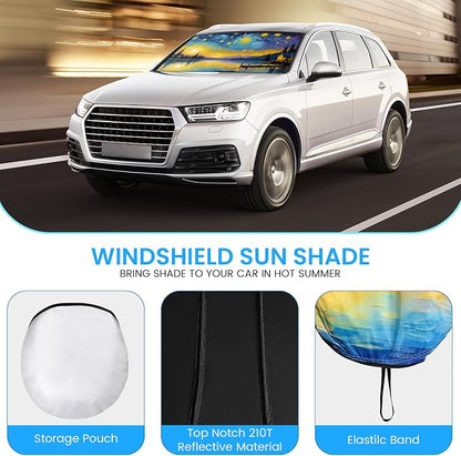 Car Windshield Sun Shade - Reflector Sunshade Offers Ultimate Protection for Car Interior, Cool Reflective Sun Blocker Fits Small Sedans, Mini SUVs