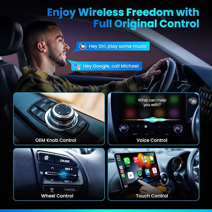 2026 Wireless CarPlay & Android Auto Adapter 2-in-1 – Convert Wired to Wireless, Fast Auto-Connect, Zero-Lag 5.8GHz WiFi, Plug & Play USB/USB-C Mini Dongle for iOS 10+ & Android 11+