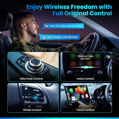 2026 Wireless CarPlay & Android Auto Adapter 2-in-1 – Convert Wired to Wireless, Fast Auto-Connect, Zero-Lag 5.8GHz WiFi, Plug & Play USB/USB-C Mini Dongle for iOS 10+ & Android 11+