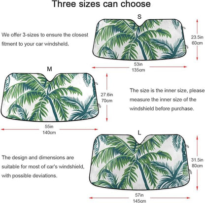 Cars Front Sun Shade Windshield,Foldable Reflective Sun Visor Tropical Palm Tree and Leaves Windshield Sunshade Cover,Blocks UV Ray Sun Protect Interior Keep Cool,53" x 23.5 "