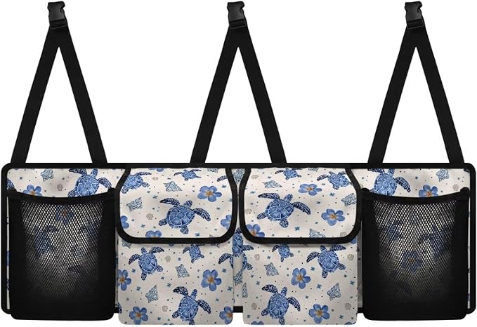 Turtle Car Backseat Organizer Florals Collapsible Cars Storage Bag with 4 Pockets Foldable Vehicle Interior Cargo Organizer Accessories Universal Fit for Cars SUV Sedans