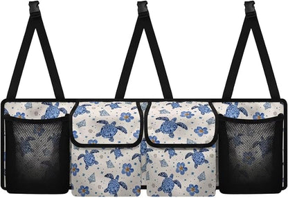 Turtle Car Backseat Organizer Florals Collapsible Cars Storage Bag with 4 Pockets Foldable Vehicle Interior Cargo Organizer Accessories Universal Fit for Cars SUV Sedans
