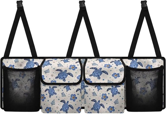 Turtle Car Backseat Organizer Florals Collapsible Cars Storage Bag with 4 Pockets Foldable Vehicle Interior Cargo Organizer Accessories Universal Fit for Cars SUV Sedans