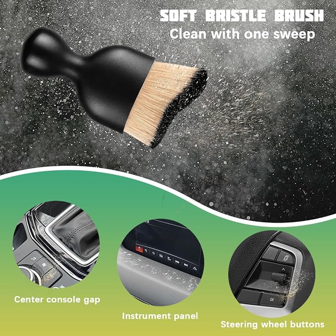 Car Interior Detailing Brush, Curved Soft Bristles Vehicle Removal Dust Collectors, Scratch-Free Automotive Cleaning Tool Accessories, Universal for Truck SUV Sedan (Brown/Black)