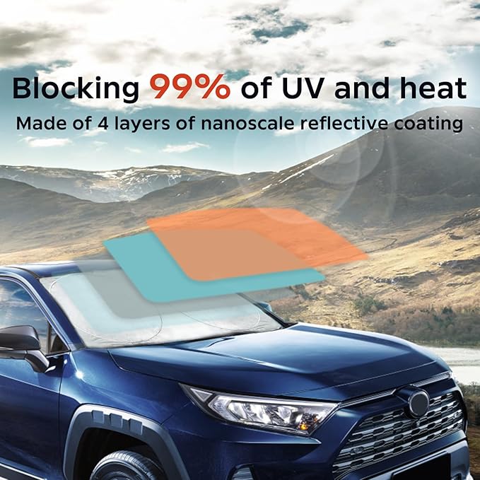 INSAUTO for RAV4 Car Windshield Cover, Windshield Sun Shades Foldable Sunshade for Toyota RAV4 2013-2023 SUV Crossover Front Window Custom Fit Sun Visor Heatshield Protector Car Accessories