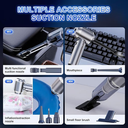 Cordless Handheld Vacuum, Portable Car Vacuum Detailing Kit, Compact Vac with Crevice Tool & Brushless Motor, Type-C Charge, 16000Pa Suction Power for Car, Office Desk, Keyboards, Home