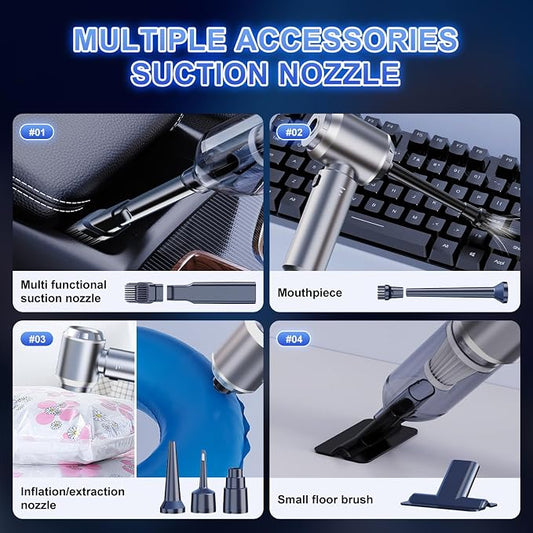 Cordless Handheld Vacuum, Portable Car Vacuum Detailing Kit, Compact Vac with Crevice Tool & Brushless Motor, Type-C Charge, 16000Pa Suction Power for Car, Office Desk, Keyboards, Home