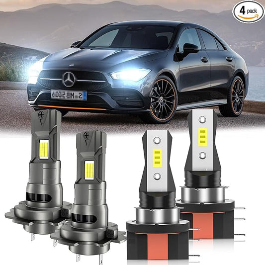 for Mercedes-Benz CLA250 2017 2018 2019 2020 2021 Lights Bulbs Combo, 4pcs Super Bright White Lights High Low Beam Blubs Package, 1:1 Size as Stock Bulbs, Plug and Play
